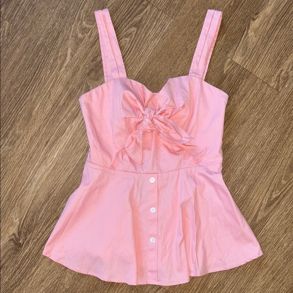 Pink peplum tanktop with Tie Front